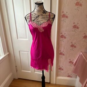 💖Victoria's Secret Fuchsia Chemise with Lace Accents